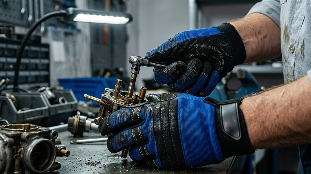 VizoCare Tuff Gard Synthetic Leather Mechanic Gloves Blue Black