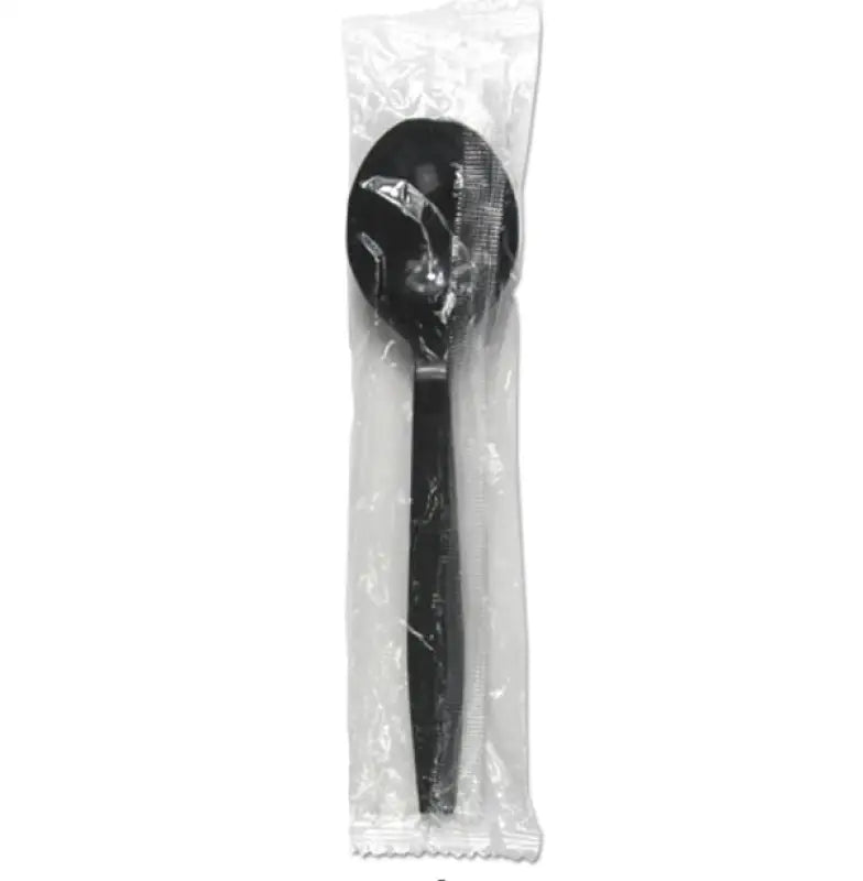 Disposable Soupspoon Wrapped Black PP 5.3g 1000pcs/ctn - Cutlery