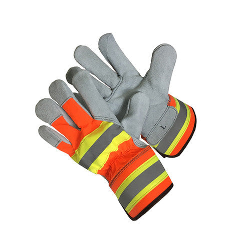 Major Gloves and Safety Leather Palm Hi-Vis Gloves Large Orange