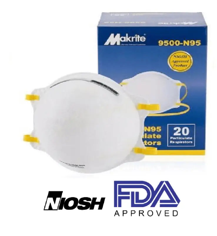 Mask N95 Makrite 9500-N95 NIOSH (Case/12 boxes of 20 masks) - Mask