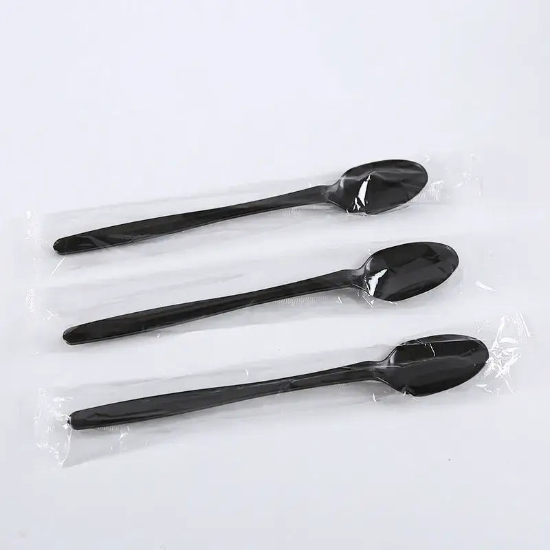 Plastic Disposable Teaspoon Wrapped Black 2.5g 1000pcs/ctn - Cutlery